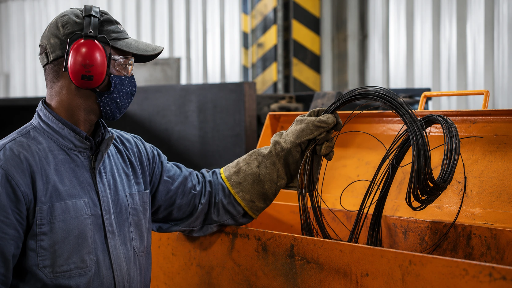 Operador industrial com Steel Cord reciclado de pneus — WTO Ambiental