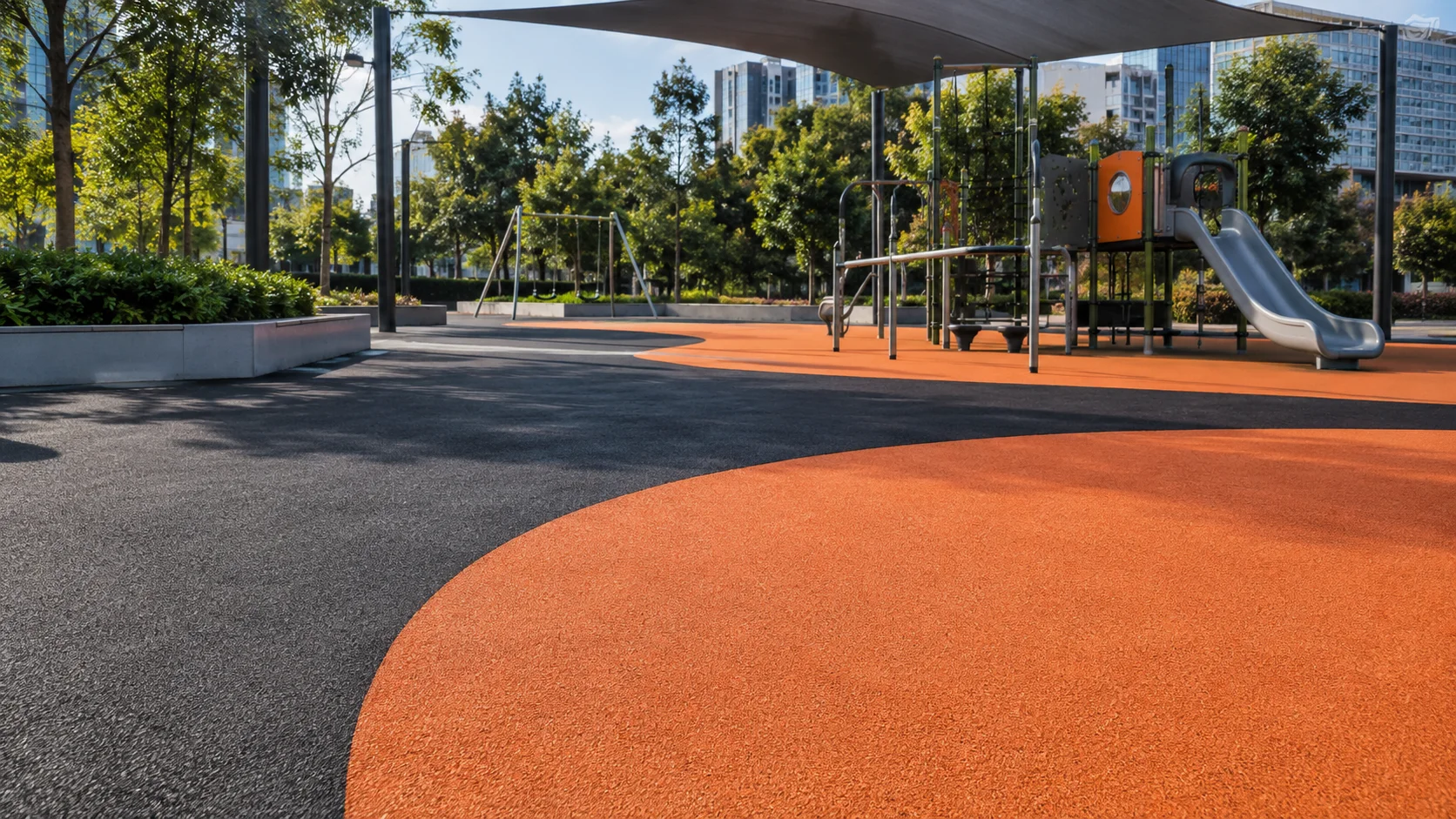 Piso de borracha emborrachada em playground e obra municipal
